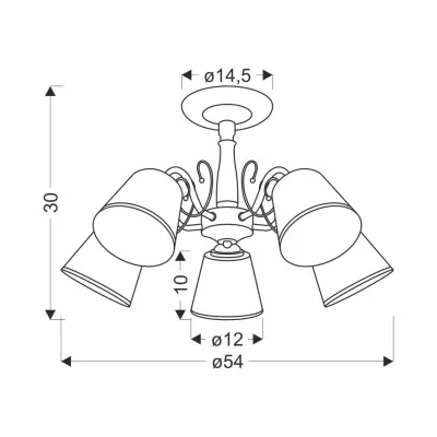 Závěsné pětiramenné rustikální osvětlení LOSANNA - 5xE14, 40W, patina / bílé