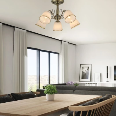 Závěsné pětiramenné rustikální osvětlení LOSANNA - 5xE14, 40W, patina / bílé