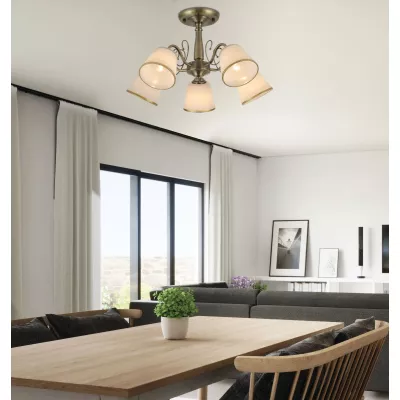 Závěsné pětiramenné rustikální osvětlení LOSANNA - 5xE14, 40W, patina / bílé