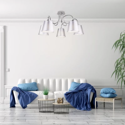 Závěsné moderní pětiramenné osvětlení LUK - 5xE14, 40W, chromované / šedostříbrné