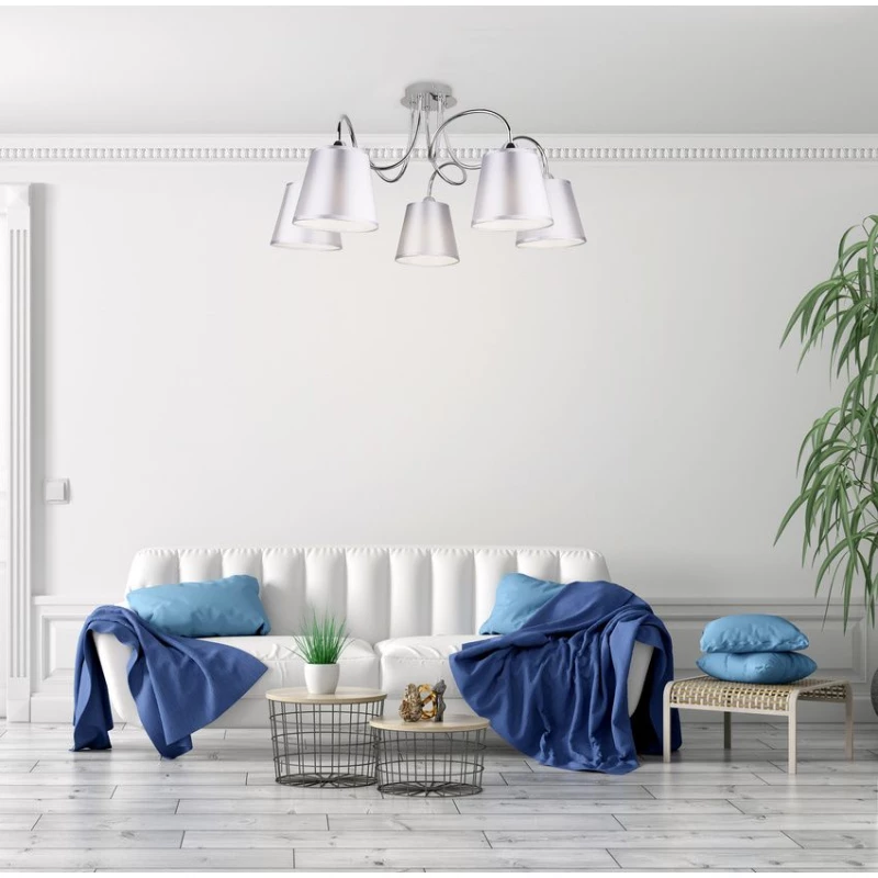 Závěsné moderní pětiramenné osvětlení LUK - 5xE14, 40W, chromované / šedostříbrné