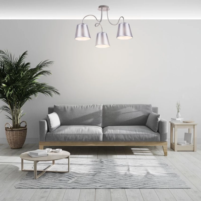 Závěsné moderní tříramenné osvětlení LUK - 3xE14, 40W, chromované / šedostříbrné