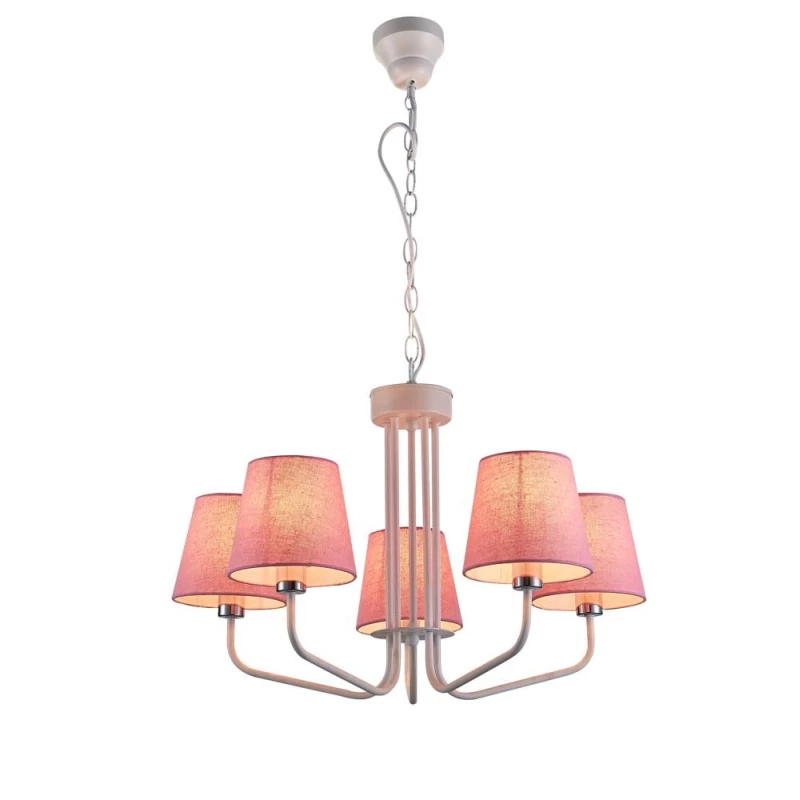 Závěsný pětiiramenný lustr na řetězu LUMINOR - 5xE14, 60W, bílý / růžový