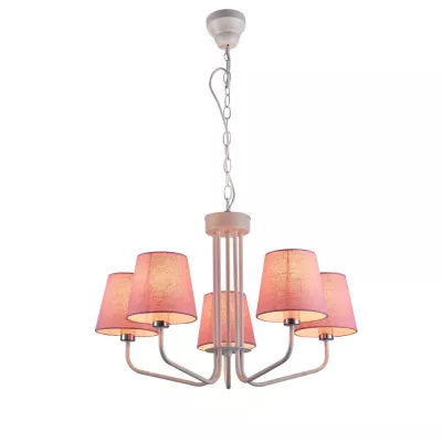 Závěsný pětiiramenný lustr na řetězu LUMINOR - 5xE14, 60W, bílý / růžový