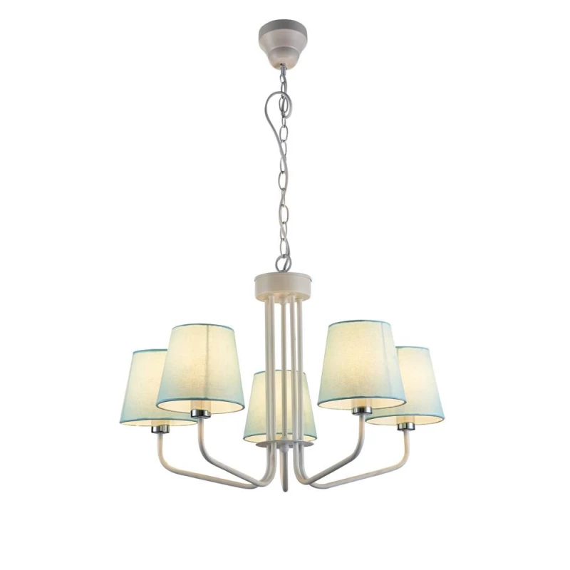 Závěsný pětiiramenný lustr na řetězu LUMINOR - 5xE14, 60W, bílý / modrý