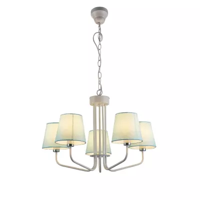 Závěsný pětiiramenný lustr na řetězu LUMINOR - 5xE14, 60W, bílý / modrý