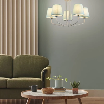 Závěsný pětiiramenný lustr na řetězu LUMINOR - 5xE14, 60W, bílý / modrý