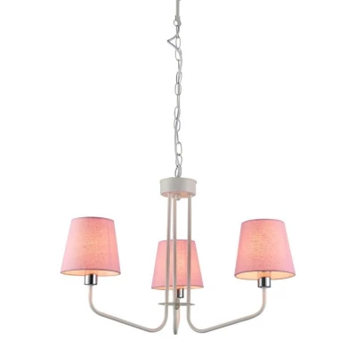 Závěsný tříiramenný lustr na řetězu LUMINOR - 3xE14, 60W, bílý / růžový