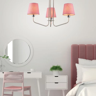 Závěsný tříiramenný lustr na řetězu LUMINOR - 3xE14, 60W, bílý / růžový