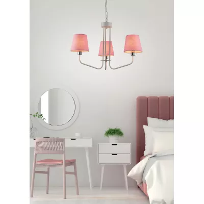 Závěsný tříiramenný lustr na řetězu LUMINOR - 3xE14, 60W, bílý / růžový