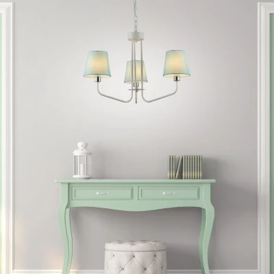 Závěsný tříiramenný lustr na řetězu LUMINOR - 3xE14, 60W, bílý / modrý