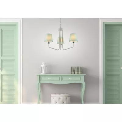 Závěsný tříiramenný lustr na řetězu LUMINOR - 3xE14, 60W, bílý / modrý