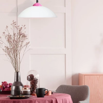 Závěsný lustr MALIN - 1xE27, 60W, bílý / růžový