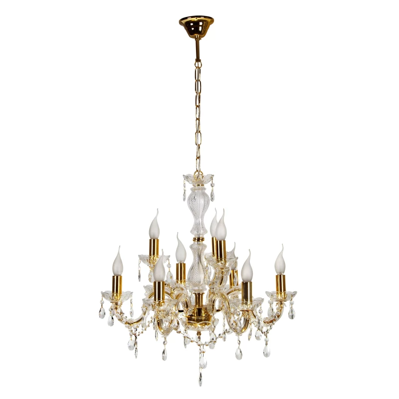 Závěsný klasický lustr na řetězu MARIA TERESA - 9xE14, 40W, zlatý