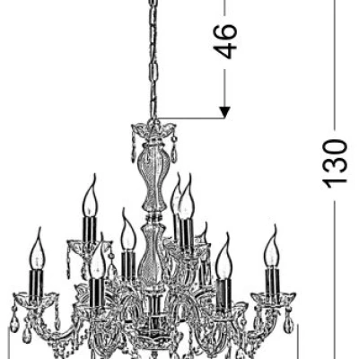 Závěsný klasický lustr na řetězu MARIA TERESA - 9xE14, 40W, zlatý