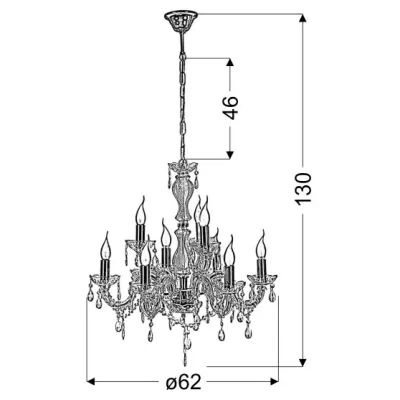 Závěsný klasický lustr na řetězu MARIA TERESA - 9xE14, 40W, zlatý