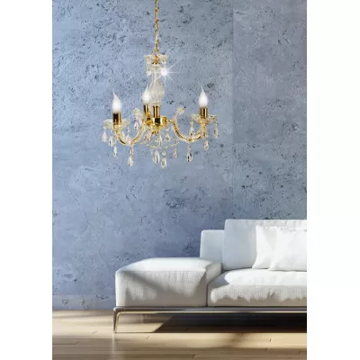 Závěsný tříramenný  lustr na řetězu MARIA TERESA - 3xE14, 40W, zlatý