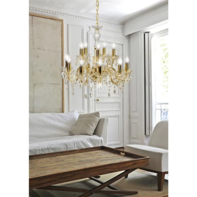 Závěsný honosný lustr na řetězu MARIA TERESA - 12xE14, 40W, zlatý