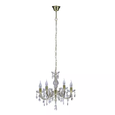 Závěsný pětiramenný  lustr na řetězu MARIA TERESA - 5xE14, 40W, zlatý