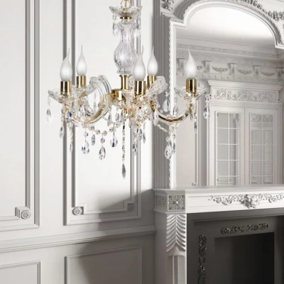 Závěsný pětiramenný  lustr na řetězu MARIA TERESA - 5xE14, 40W, zlatý