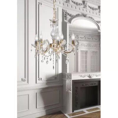 Závěsný pětiramenný  lustr na řetězu MARIA TERESA - 5xE14, 40W, zlatý