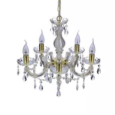 Závěsný pětiramenný  lustr na řetězu MARIA TERESA - 5xE14, 40W, zlatý