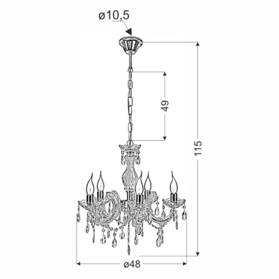 Závěsný pětiramenný  lustr na řetězu MARIA TERESA - 5xE14, 40W, zlatý