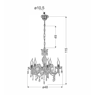 Závěsný pětiramenný  lustr na řetězu MARIA TERESA - 5xE14, 40W, zlatý