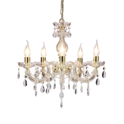 Závěsný pětiramenný  lustr na řetězu MARIA TERESA - 5xE14, 40W, zlatý