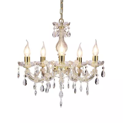 Závěsný pětiramenný  lustr na řetězu MARIA TERESA - 5xE14, 40W, zlatý