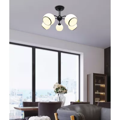 Moderní závěsné pětiramenné svítidlo MARINEN - 5xE27, 40W, černé / bílé