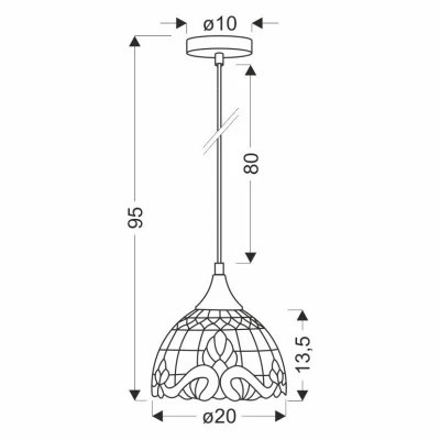 Vitrážový závěsný lustr MARSALA - 1xE27, 60W, 20cm, kulatý, černý / různobarevný