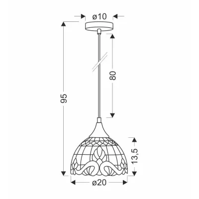 Vitrážový závěsný lustr MARSALA - 1xE27, 60W, 20cm, kulatý, černý / různobarevný