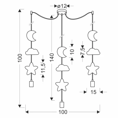 Dětské závěsné svítidlo MIRIDAM 7 - 3xE27, 20W, žluté / modré