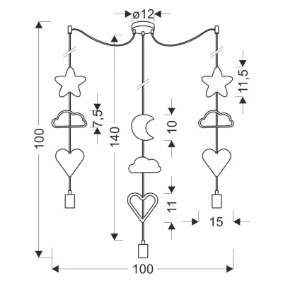 Dětské závěsné svítidlo MIRIDAM 1 - 3xE27, 20W, žluté / růžové / bílé