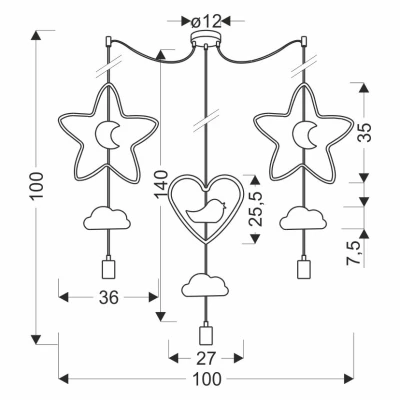Dětské závěsné svítidlo MIRIDAM 5 - 3xE27, 20W, různobarevné
