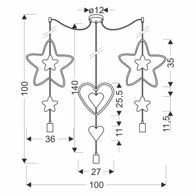 Dětské závěsné svítidlo MIRIDAM 6 - 3xE27, 20W, žluté / růžové / modré