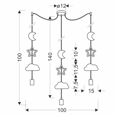 Dětské závěsné svítidlo MIRIDAM 4 - 3xE27, 20W, bílé / šedé / žluté