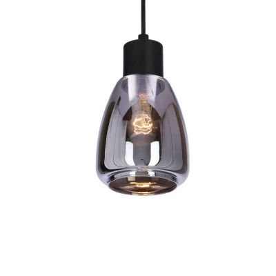 Moderní závěsné osvětlení MOLDO - 1xE27, 40W, černá / kouřové sklo