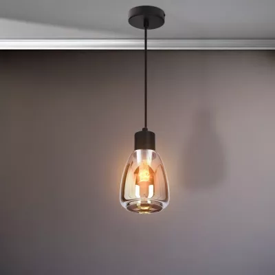 Moderní závěsné osvětlení MOLDO - 1xE27, 40W, černá / kouřové sklo