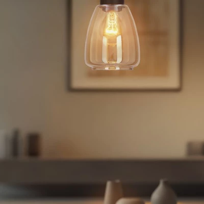 Moderní závěsné osvětlení MOLDO - 1xE27, 40W, černá / jantarové sklo