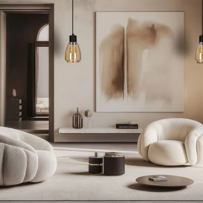 Moderní závěsné osvětlení MOLDO - 1xE27, 40W, černá / jantarové sklo