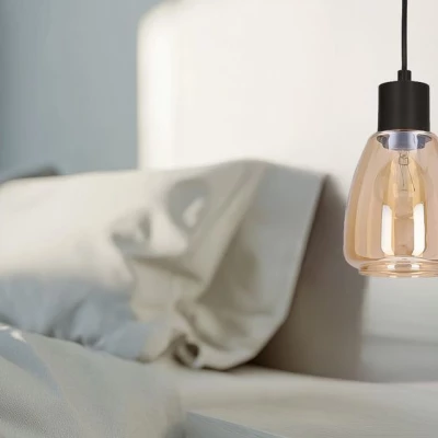 Moderní závěsné osvětlení MOLDO - 1xE27, 40W, černá / jantarové sklo