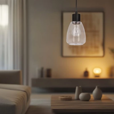 Moderní závěsné osvětlení MOLDO - 1xE27, 40W, černá / čiré sklo