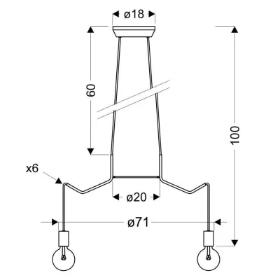Závěsné designové osvětlení BASSO - 6xE27, 40W, matné černé