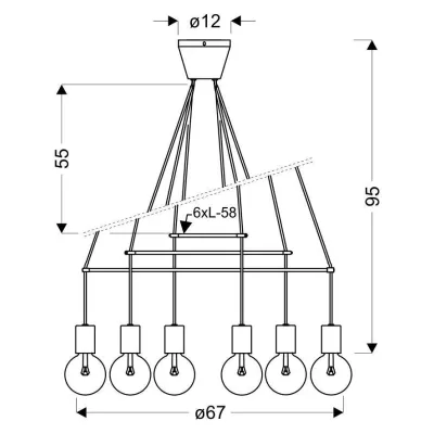 Industriální závěsné osvětlení ALTO - 6xE27, 40W, matné černé