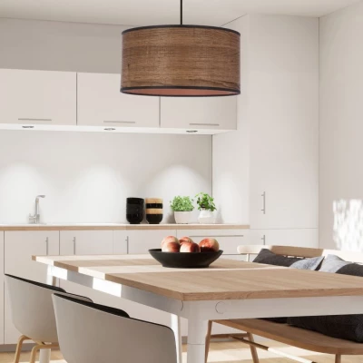 Skandinávské závěsné osvětlení LEGNO - 1xE27, 40W, 30cm, kulaté, dub / černé