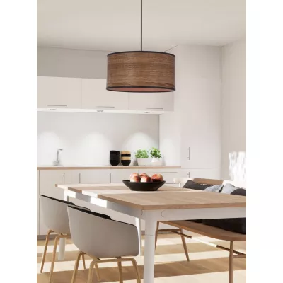 Skandinávské závěsné osvětlení LEGNO - 1xE27, 40W, 30cm, kulaté, dub / černé