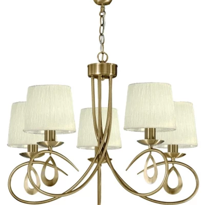 Závěsné pětiramenné svítidlo na řetězu ARNIKA - 5xE14, 40W, patina / krémové