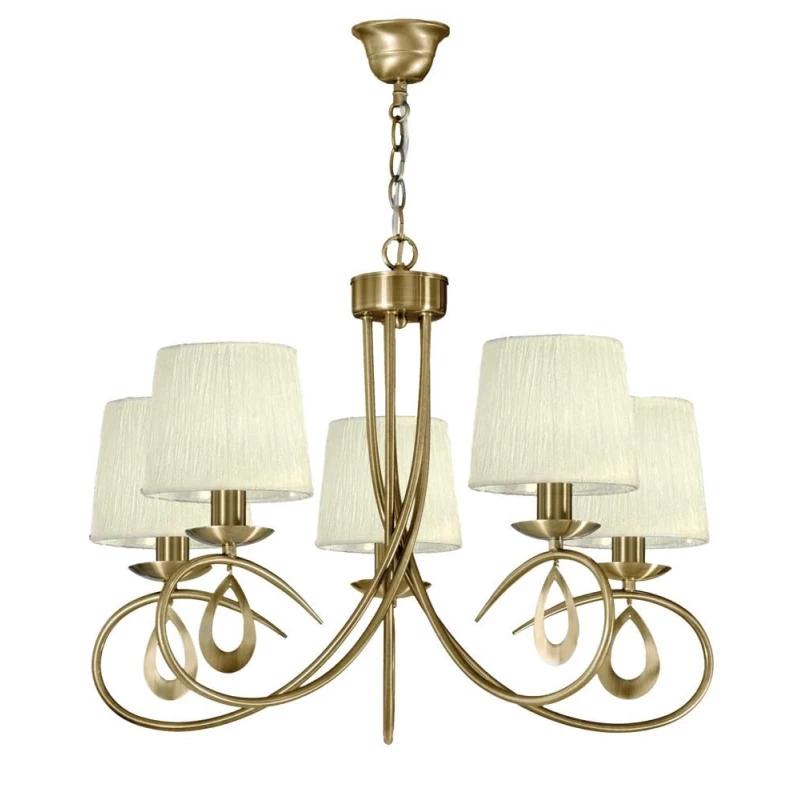 Závěsné pětiramenné svítidlo na řetězu ARNIKA - 5xE14, 40W, patina / krémové